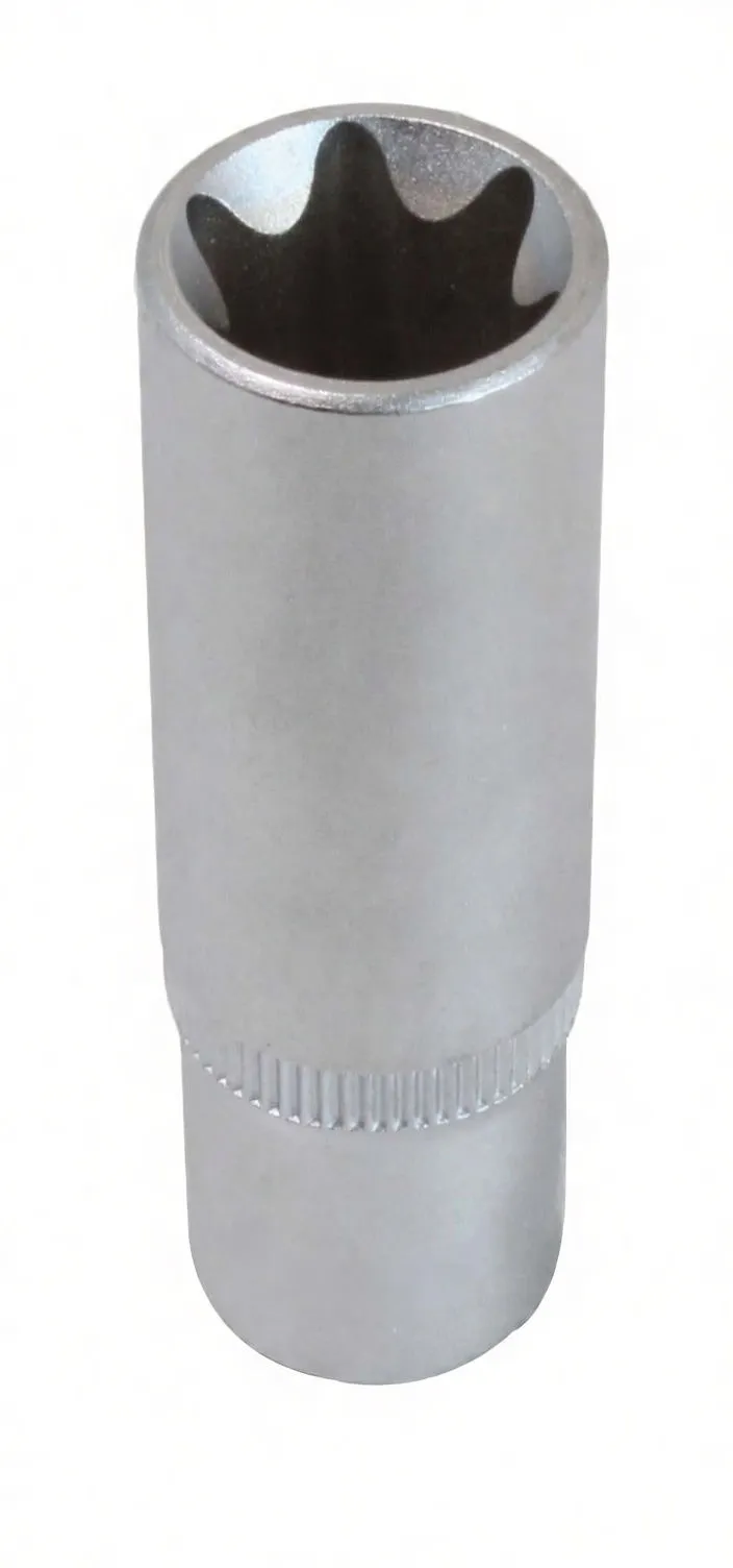 Top view of E-type socket showing 6-lobed internal profile and knurled grip band