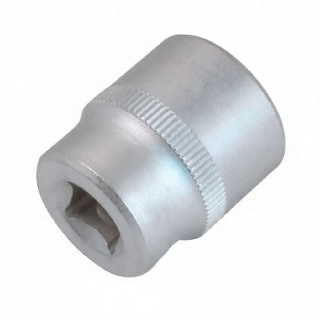 Socket angled to show 12-point inner profile, knurled grip band and embossed brand marking on chrome finish.