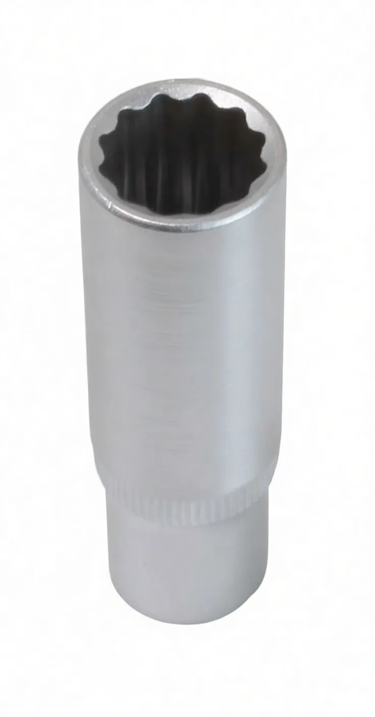 Top view into 12-point deep socket showing internal star profile and smooth cylindrical body