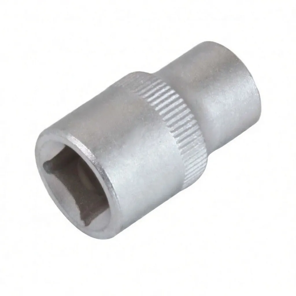 Oblique view of short socket showing square drive recess, knurled mid-band and brand marking