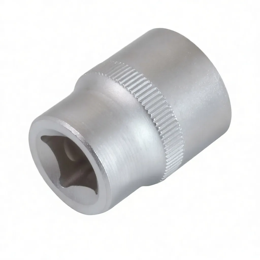 Oblique view into the 12-point socket interior with knurled mid-band and side logo