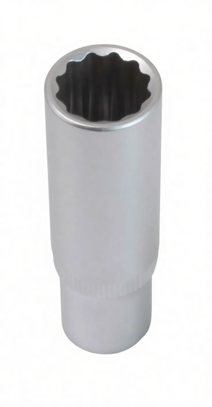 Socket viewed toward drive end showing square 3/8" recess, knurling and embossed logo