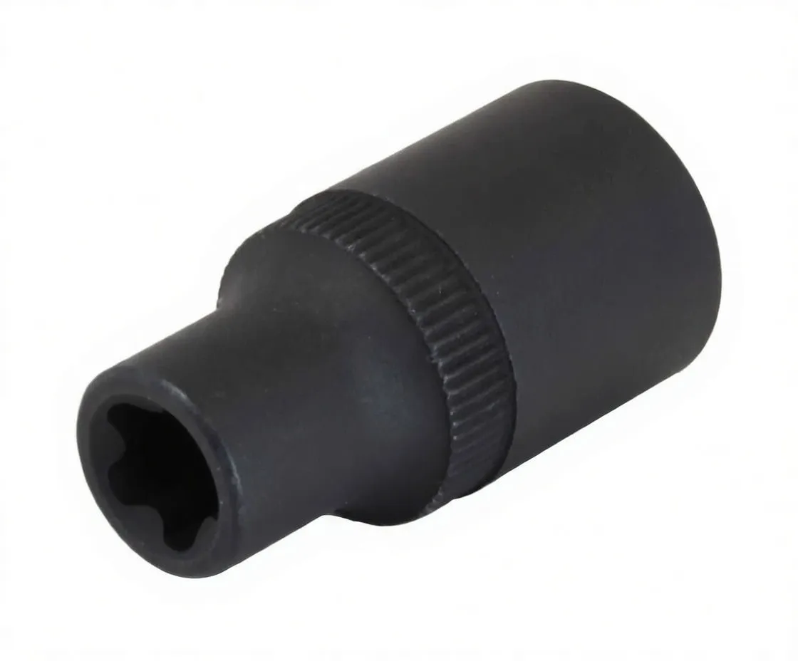 Perspective view of a dark 5-point socket showing tapered neck, knurled ring and partial ASTA EPR10 CR-V markings