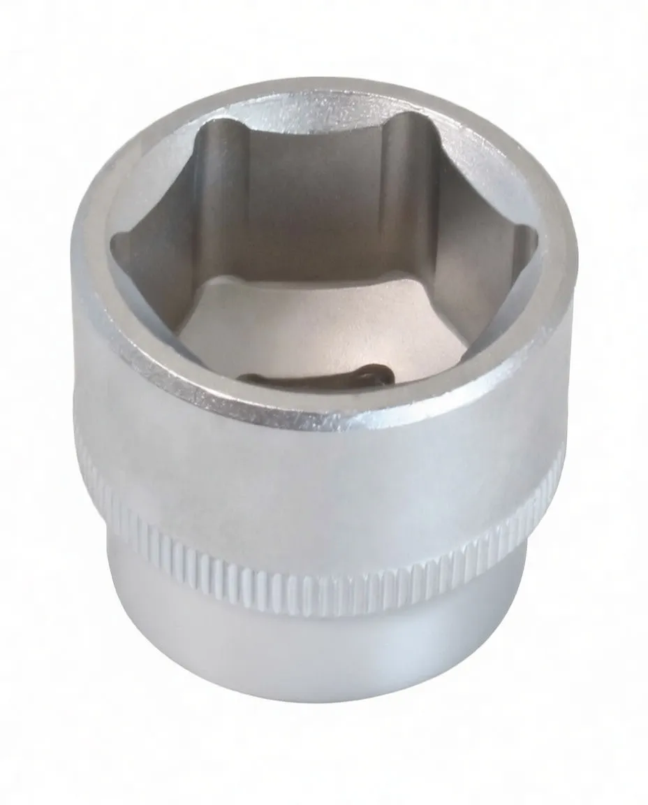 Top view into 6-point socket showing interior lobes and knurled exterior