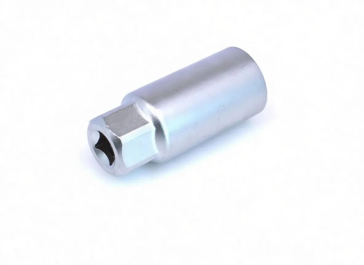 Drive end of socket showing hex boss, square 3/8" drive recess and stamped markings on chrome body