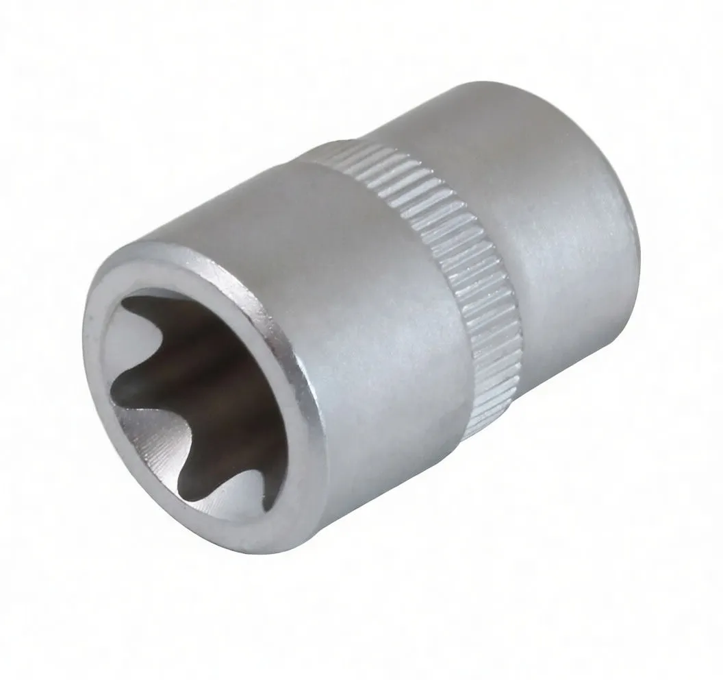 Top-down view showing internal multi-lobed E-type profile of short chrome socket