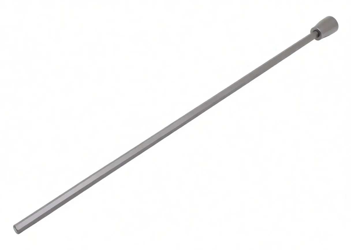 Full-length 6mm hex bit with 3/8" drive socket, long hex shaft angled on white background