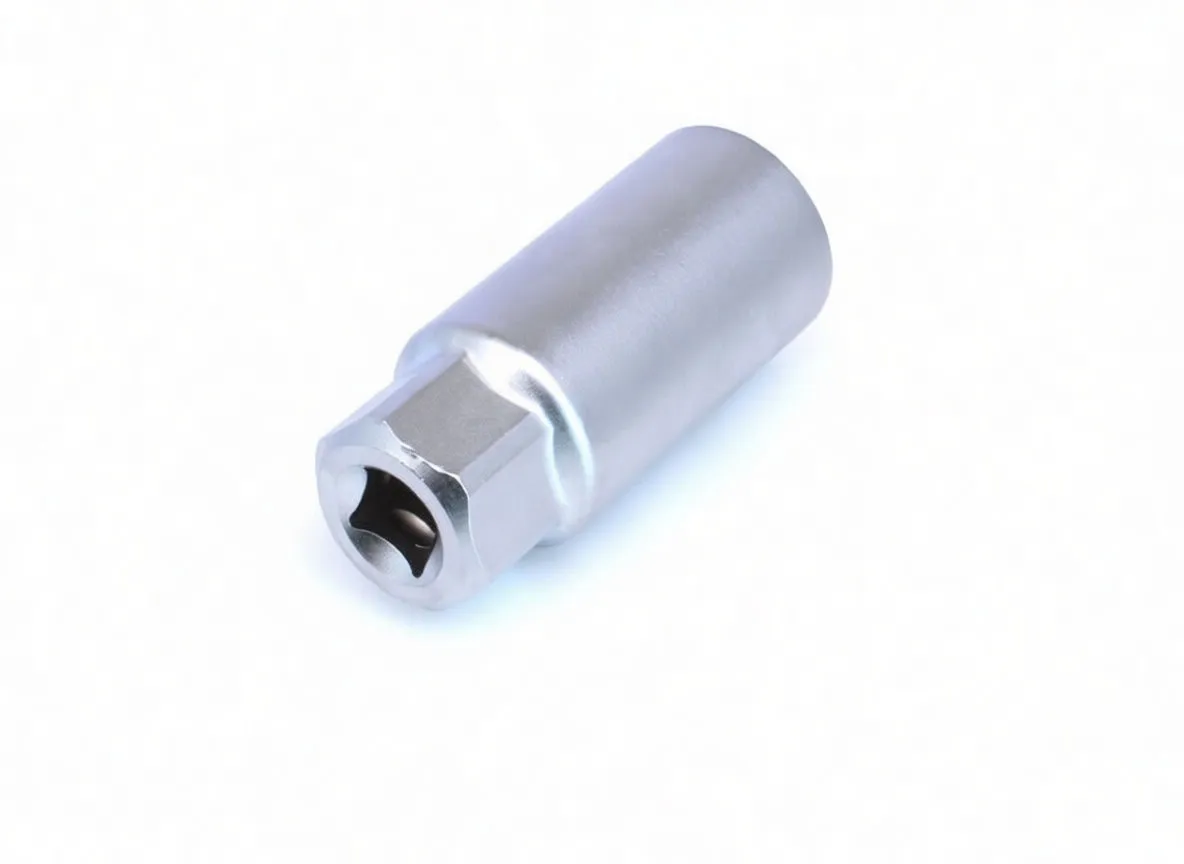 Angled view of adaptive socket with honeycomb pin array and engraved side markings