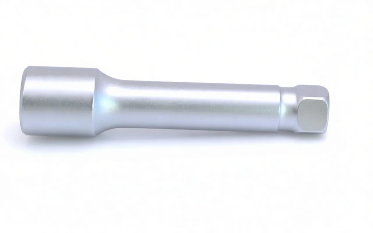 Top view of extension bar showing embossed markings near socket and square drive with detent