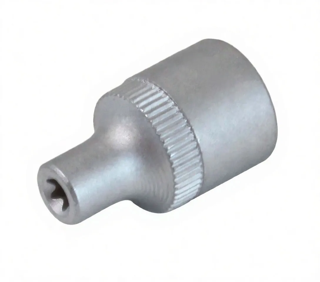 Socket showing 3/8 inch square female drive, knurled middle band, and embossed logo