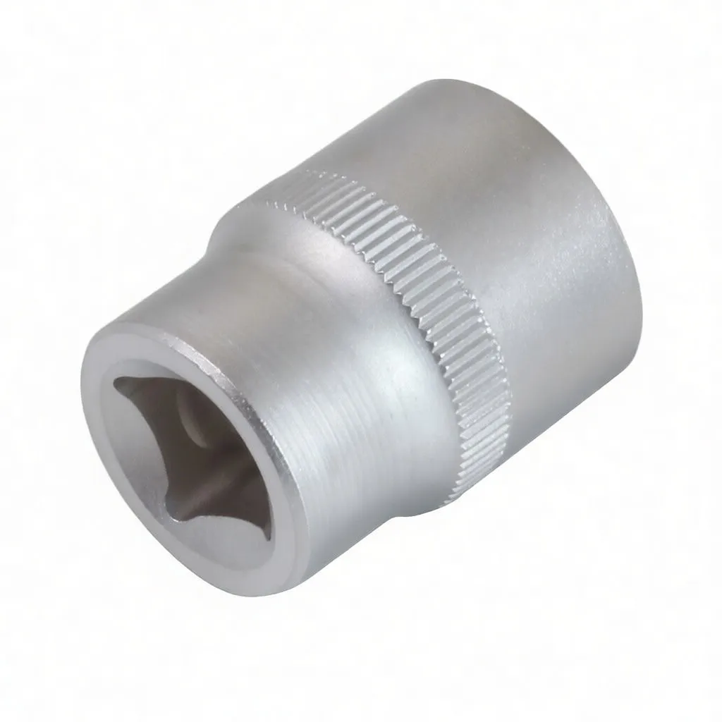 Top view into the 12‑point socket showing internal splines, detent recess and the knurled exterior band with branding.