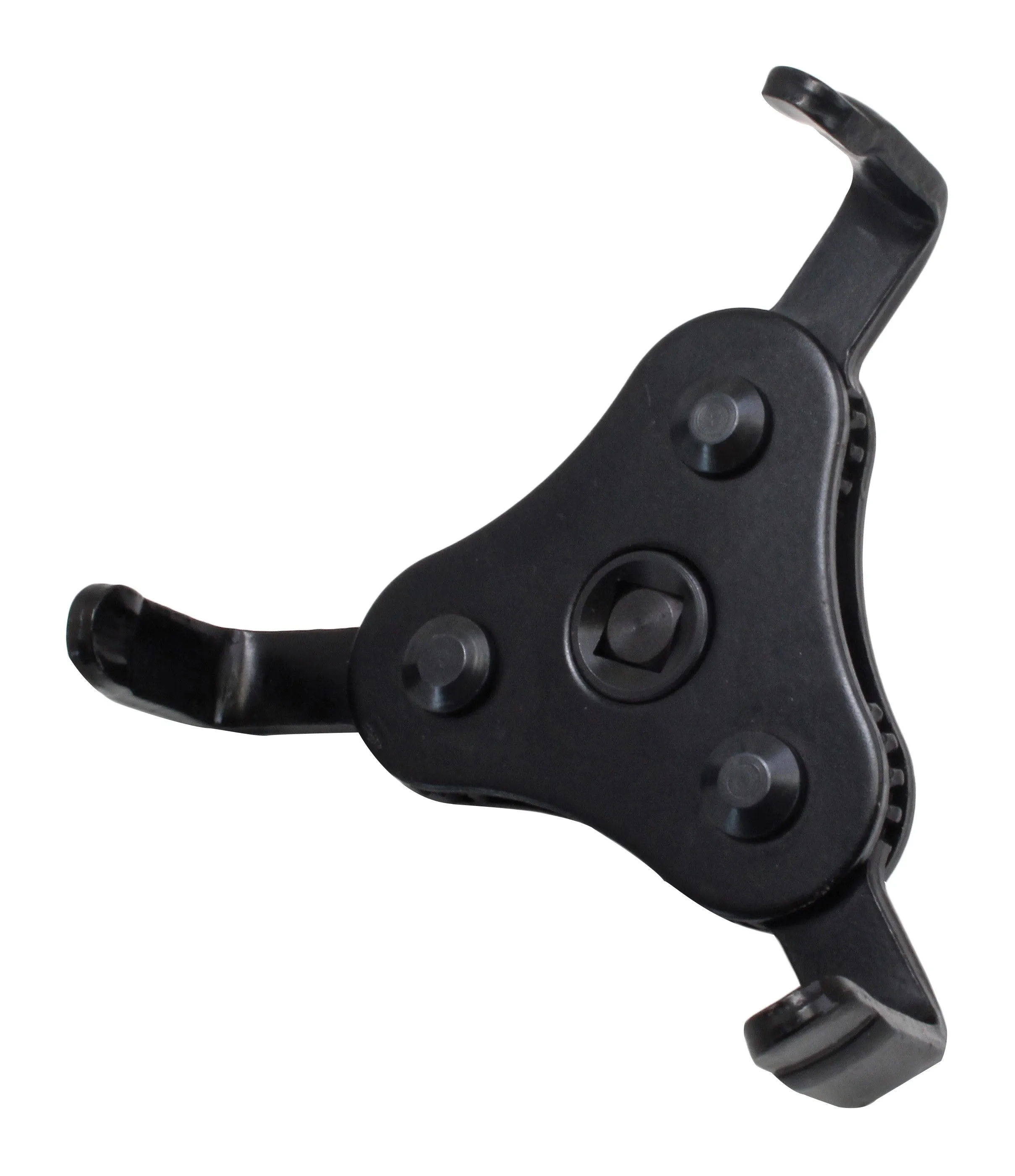 Underside of wrench showing pivot pins and central drive from below