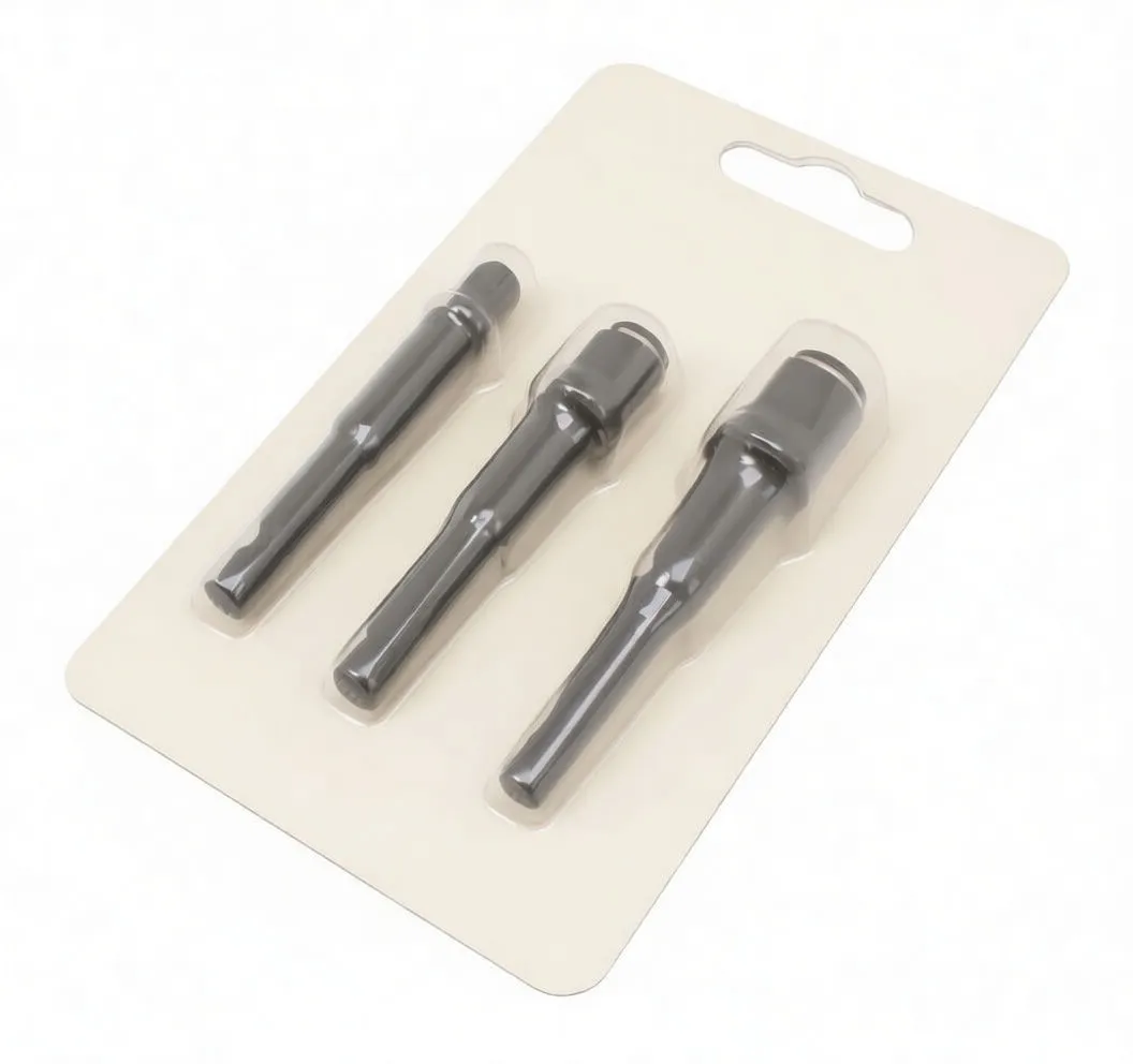 Blister pack of three SaTra 2-in-1 bit and socket driver adapters with brand, model, drive-size icons and 3 PCS label.