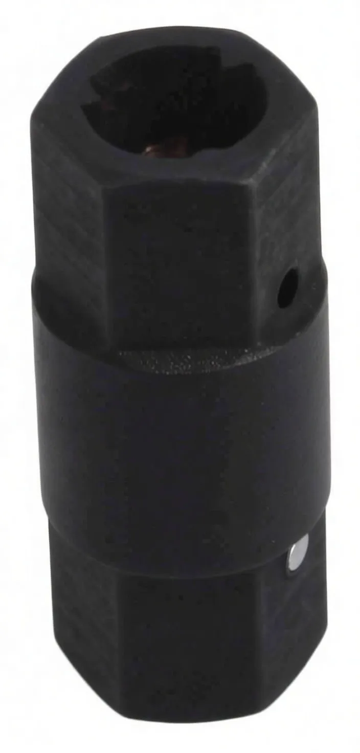 Overhead view of socket with inset close-ups of the internal three-point recess; central band has printed brand/part marking