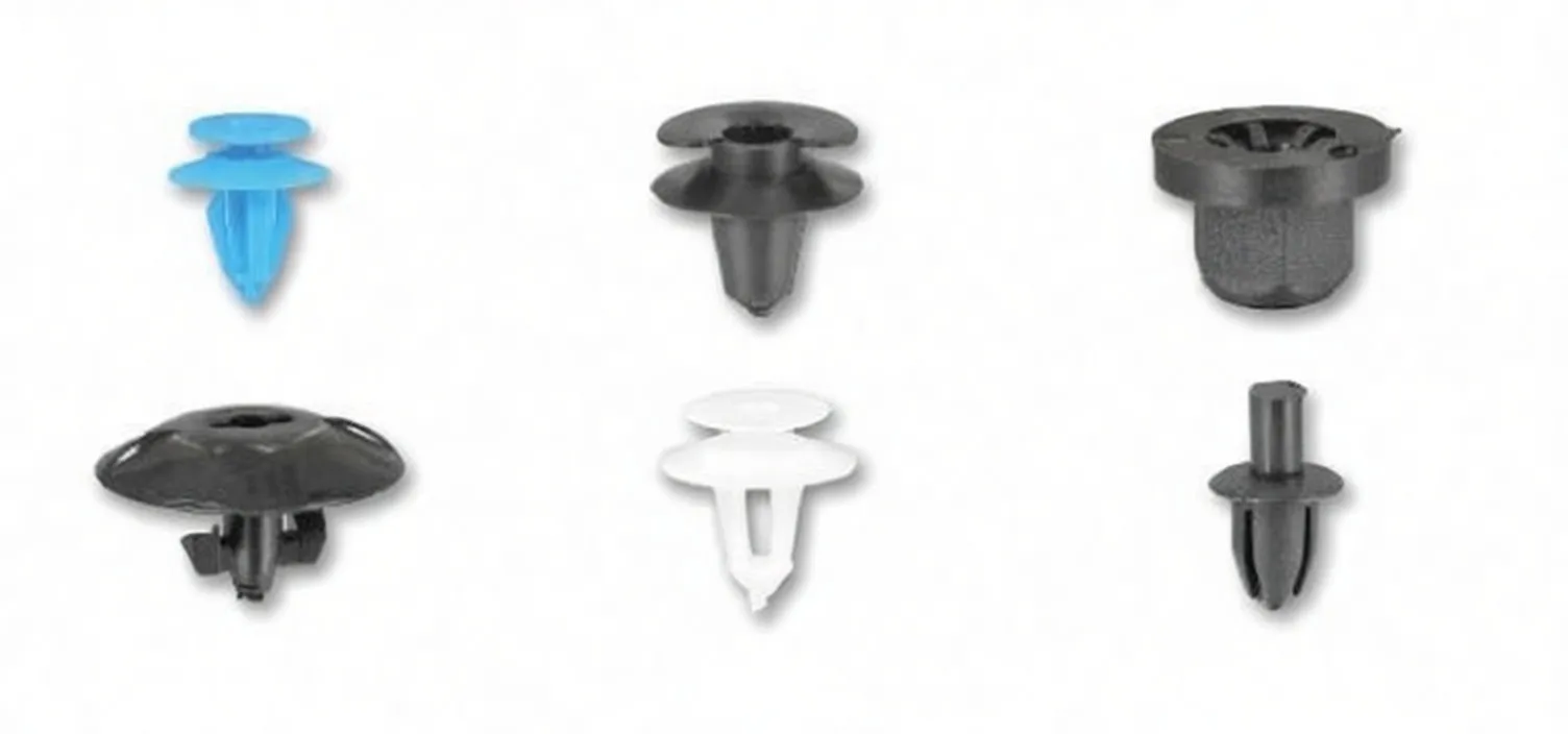 Illustrated chart of six clip types with quantities: blue 50, black 50, black 40, black 20, white 40, black 100 (total 300 pcs).