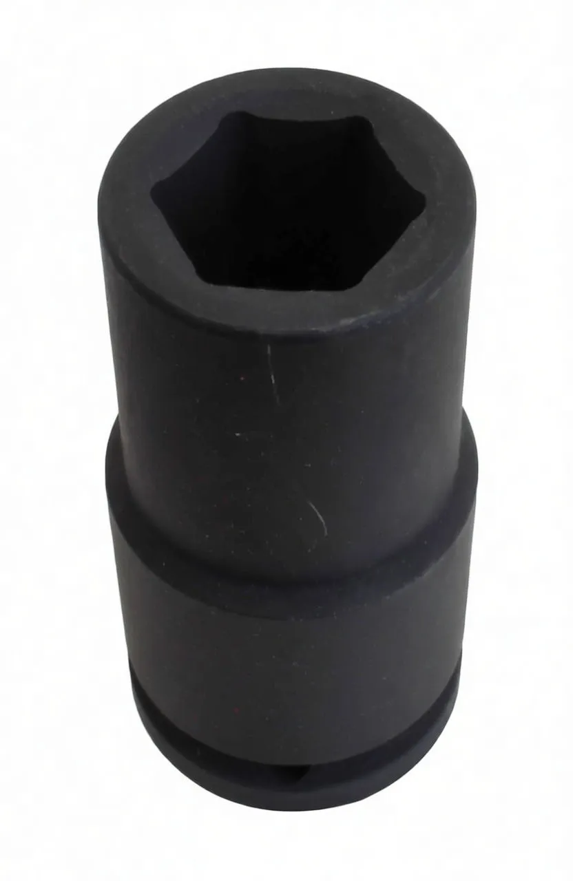 Top-down view into 6-point hex bore of deep impact socket with brand marking on side