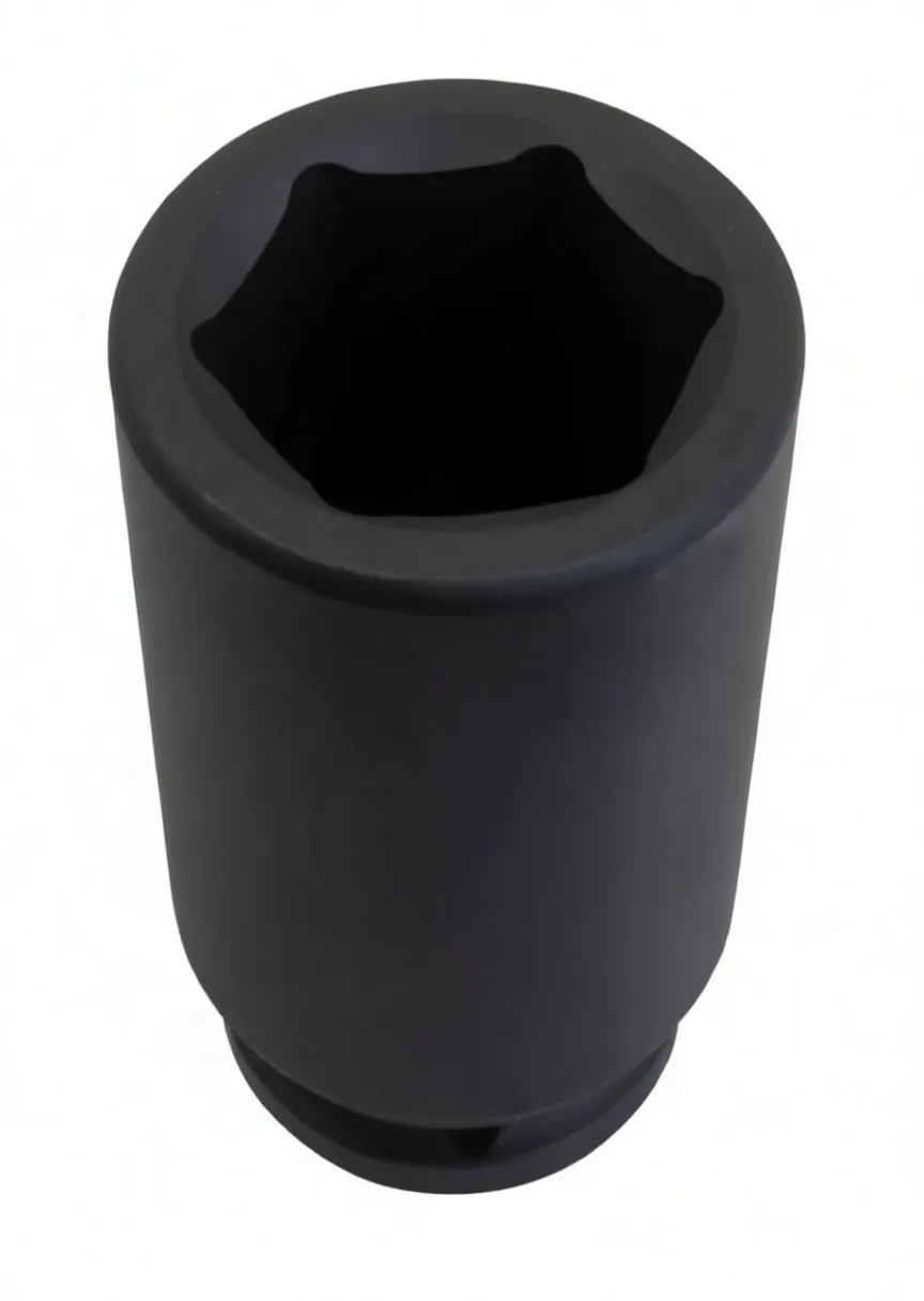 Top view into 6-point hex cavity of black deep impact socket with ASTA marking