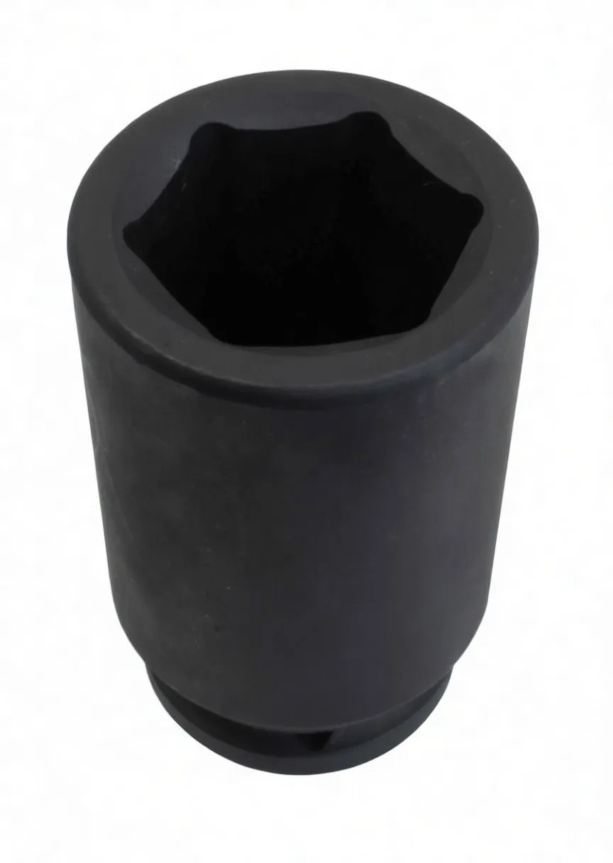 Oblique view of a black deep impact socket showing the 6-point hex opening and ASTA logo.