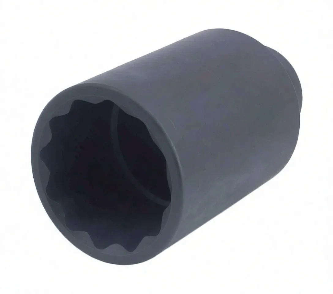 Angled side view of a 35mm ASTA impact socket showing 12-point interior, model markings and drive end