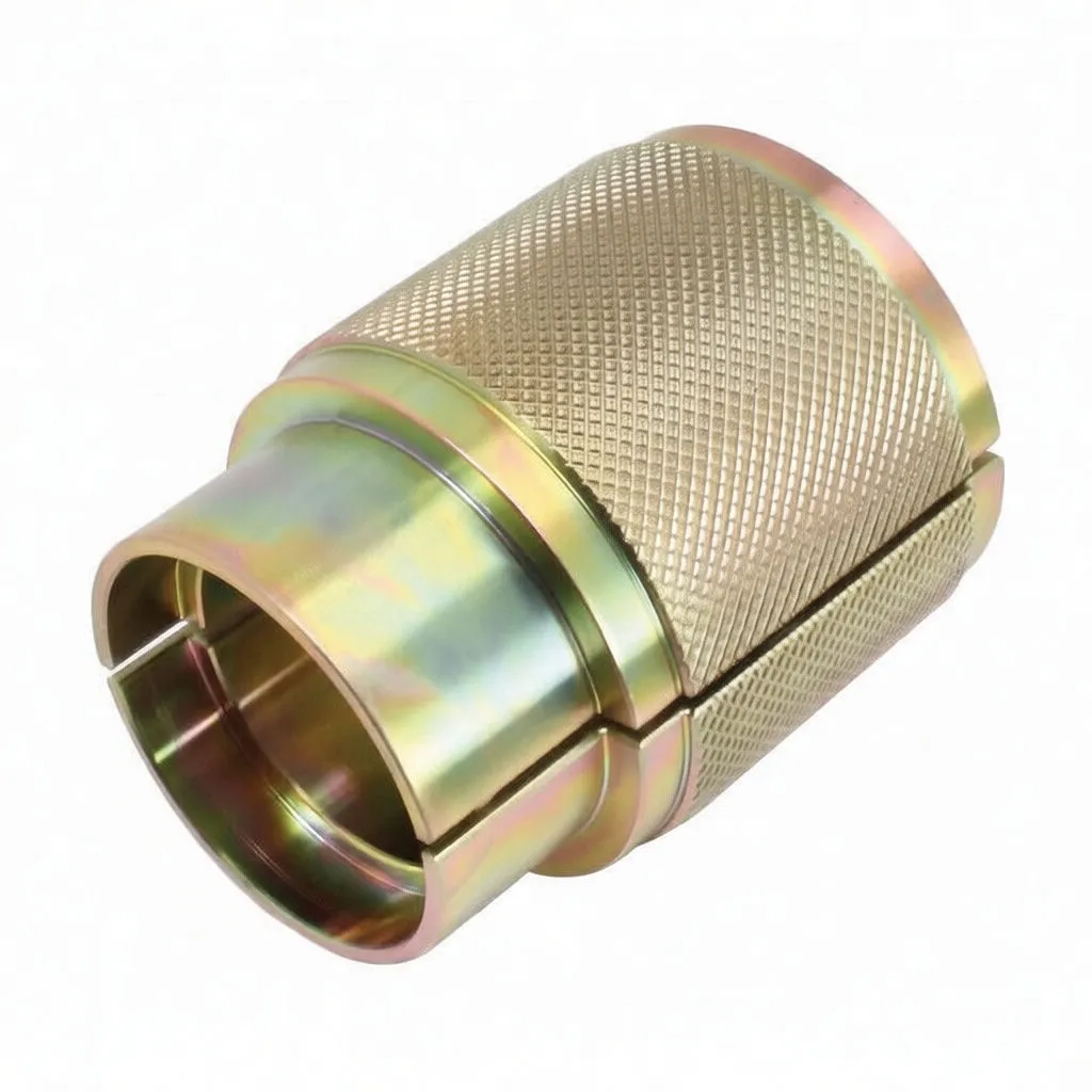 Oblique view of split 39mm fork seal driver showing ASTA brand marking and model code on the collar, knurled middle section and internal bore.