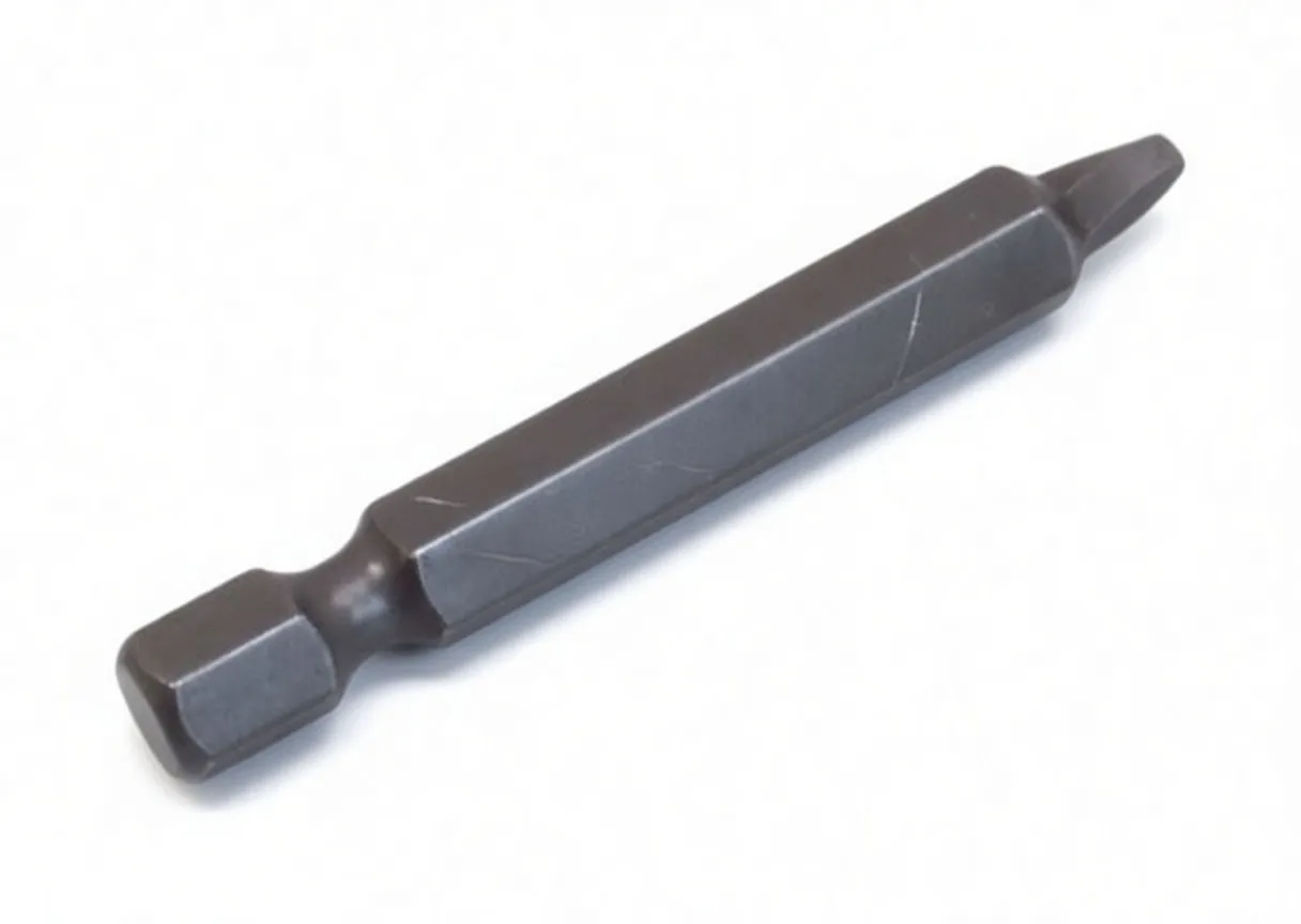 Angled full-length view of a grey hex bit with ASTA A-H30E marking, showing hex tips at both ends