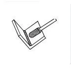 Line drawing of a rotary burr being used to deburr an internal corner of an L-shaped workpiece