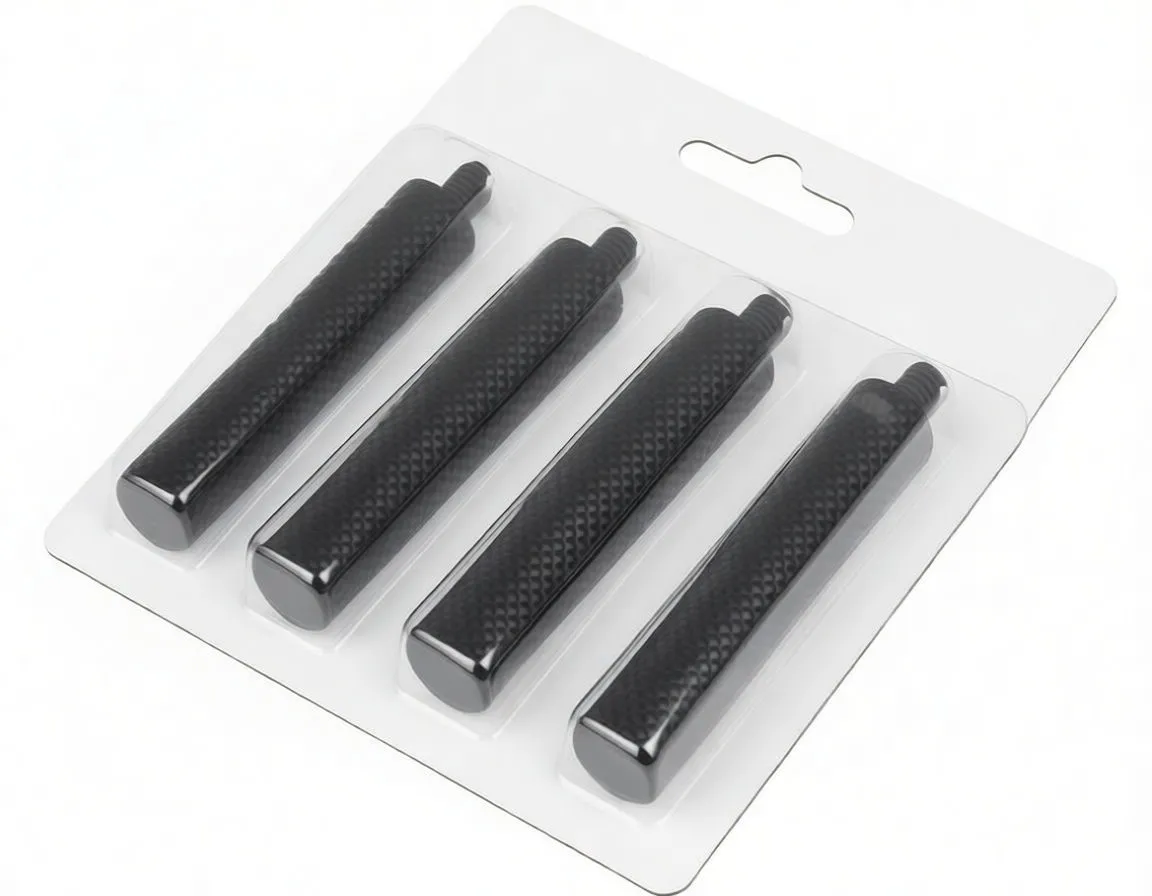 Blister-packaged set of four ASTA black knurled M5x0.8 timing pins in retail card packaging.