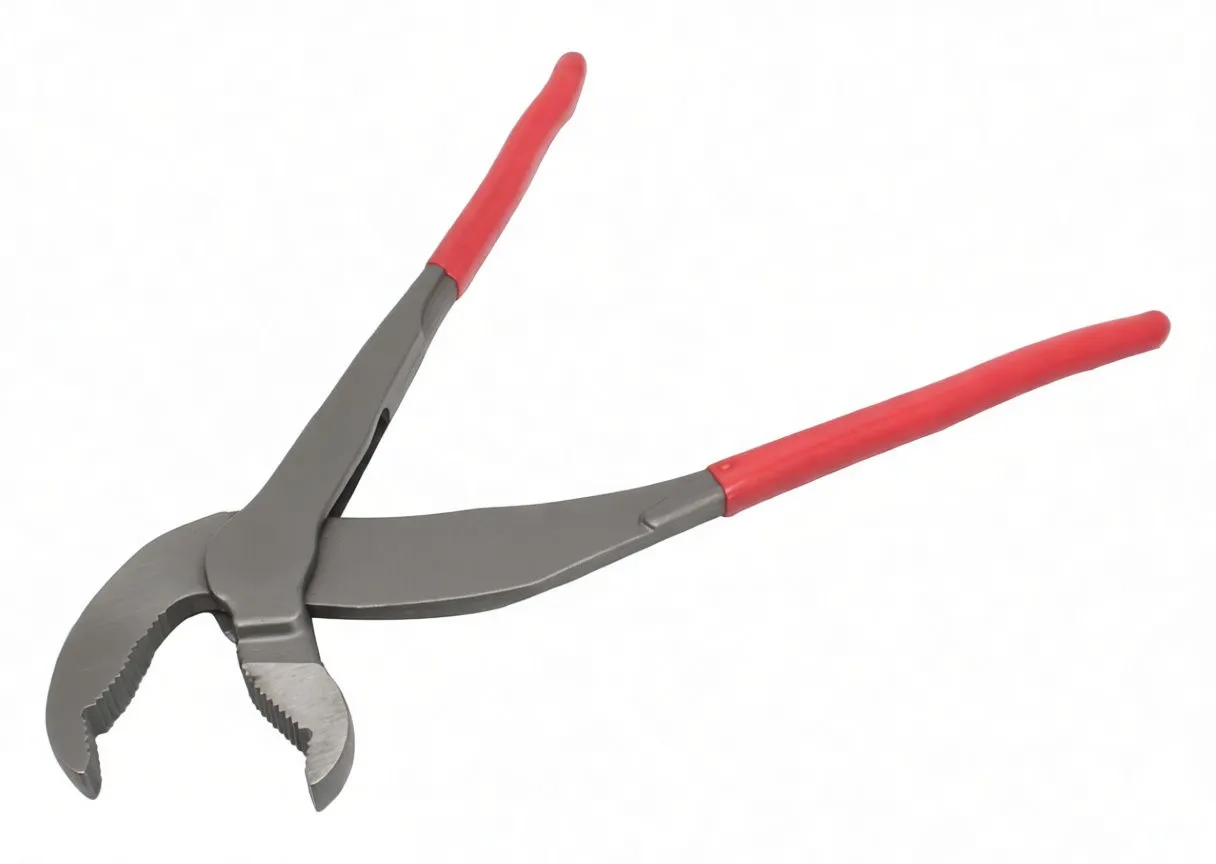 Top view of open fitting plier showing adjustment slot, pivot and red grips