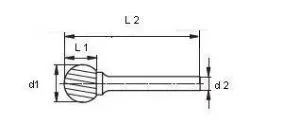 technical dimension drawing of ball-end rotary burr with labels L2, L1, d1, d2