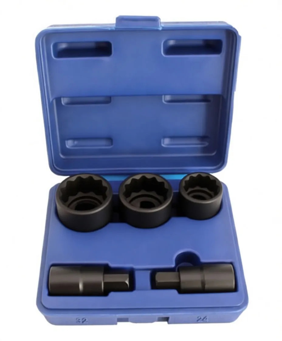 5-Piece 1/2" Drive 12-Point Hub-Nut Socket Set with Hex Adapters, Cr-Mo Steel