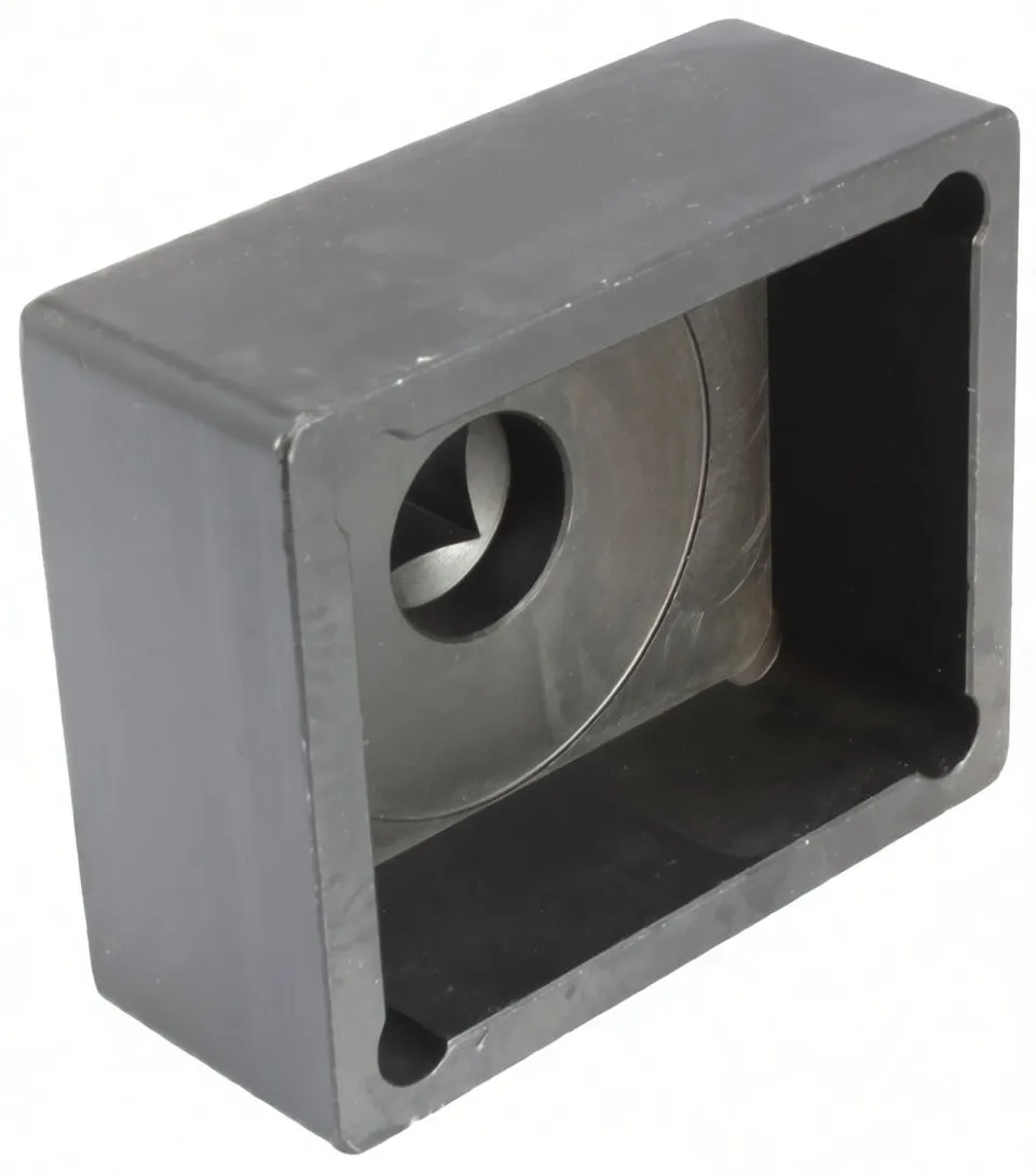 Front view into rectangular cavity of clamp nut socket showing internal circular insert and multi-lobed recess, with ASTA marking visible