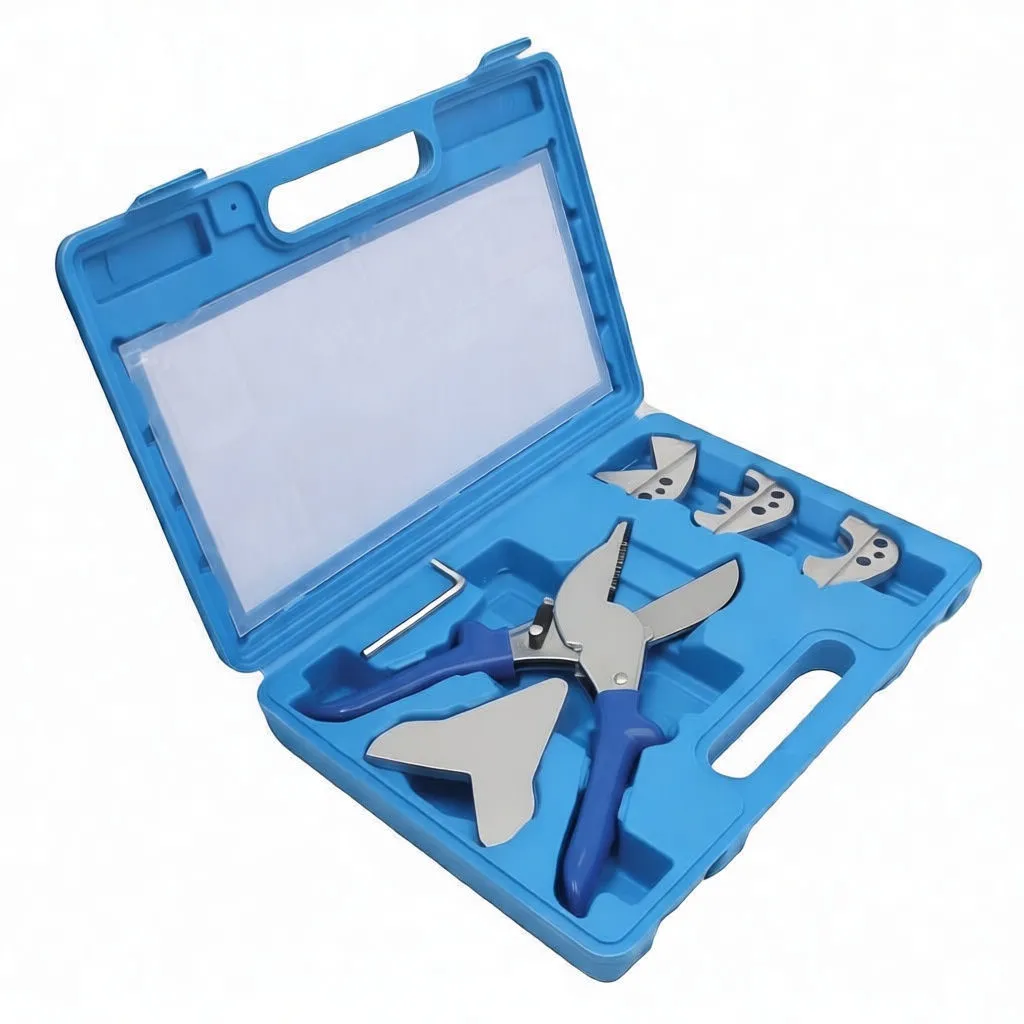 disassembled shears with four interchangeable jaws and hex key