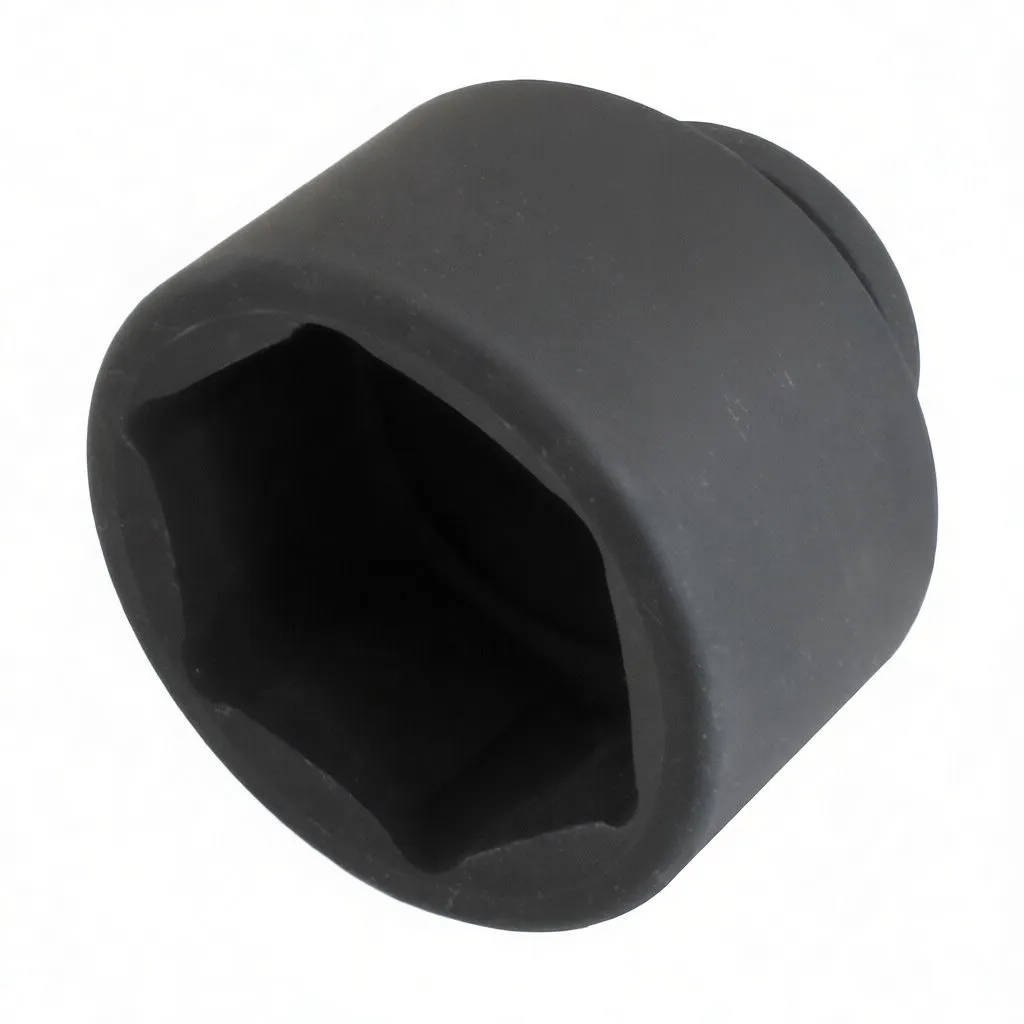 Perspective view of black 6-point impact socket showing internal hex profile and ASTA CR-MO 65mm marking