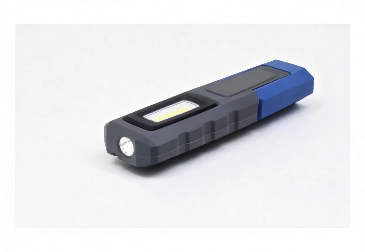 Side profile of work light with pivoting foot and ASTA branding