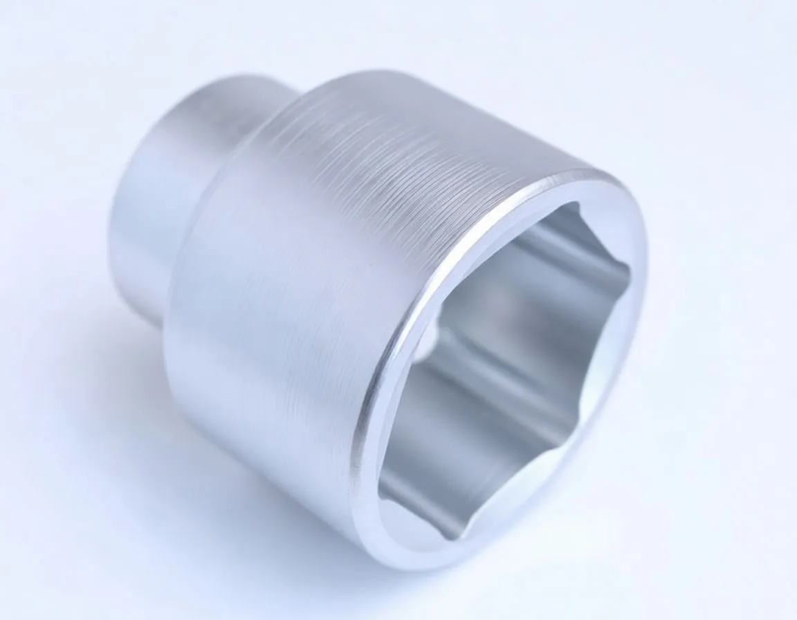 Angled side view of 65mm 6-point socket showing hex interior, 1-inch drive recess and stamped 65mm marking