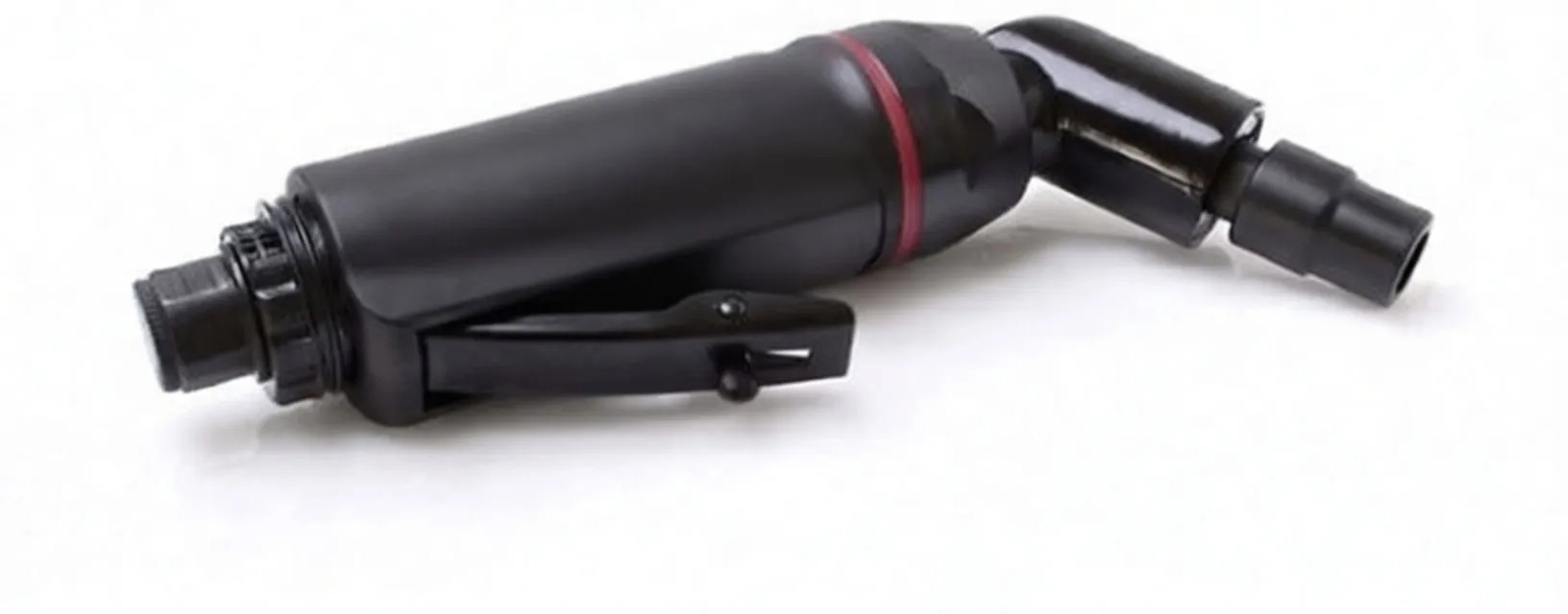 Studio image of ASTA right-angle pneumatic die grinder showing full tool, throttle lever, logo and angled collet head.