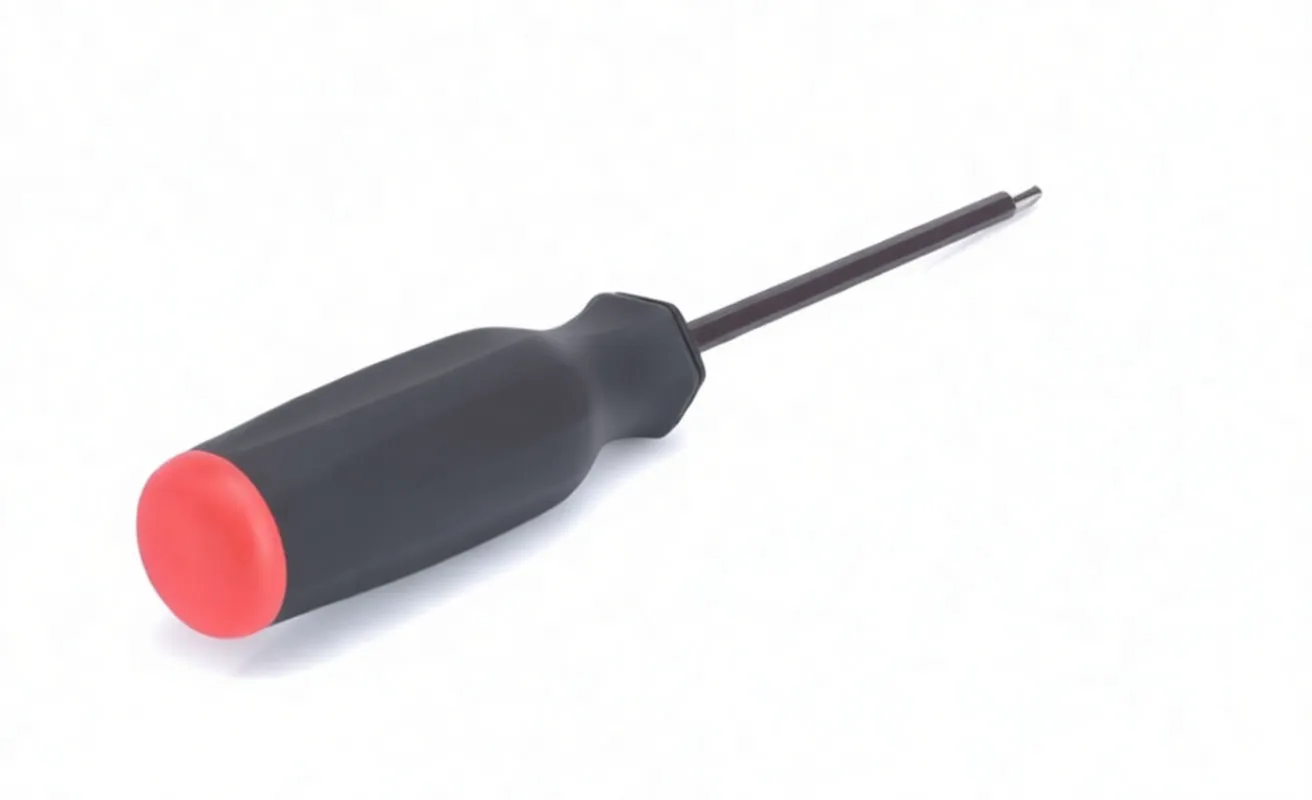 Rear/side view of black and red hex ball screwdriver showing red end cap with circular marking, contoured handle and long hex shaft