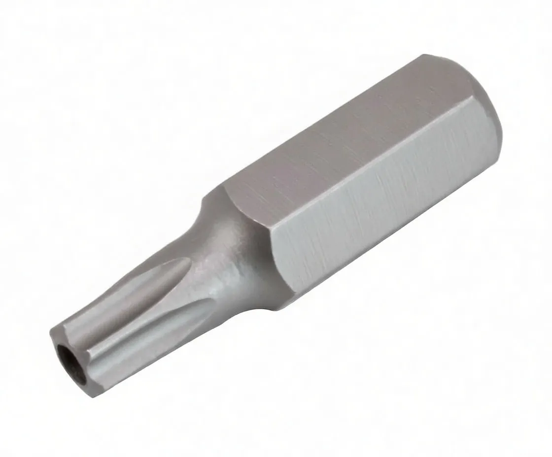Angled shot of Torx tamper bit lying on its side with ASTA engraving visible