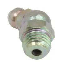 Front angled view of a 90-degree grease fitting showing threaded end, hex flats and hollow passage