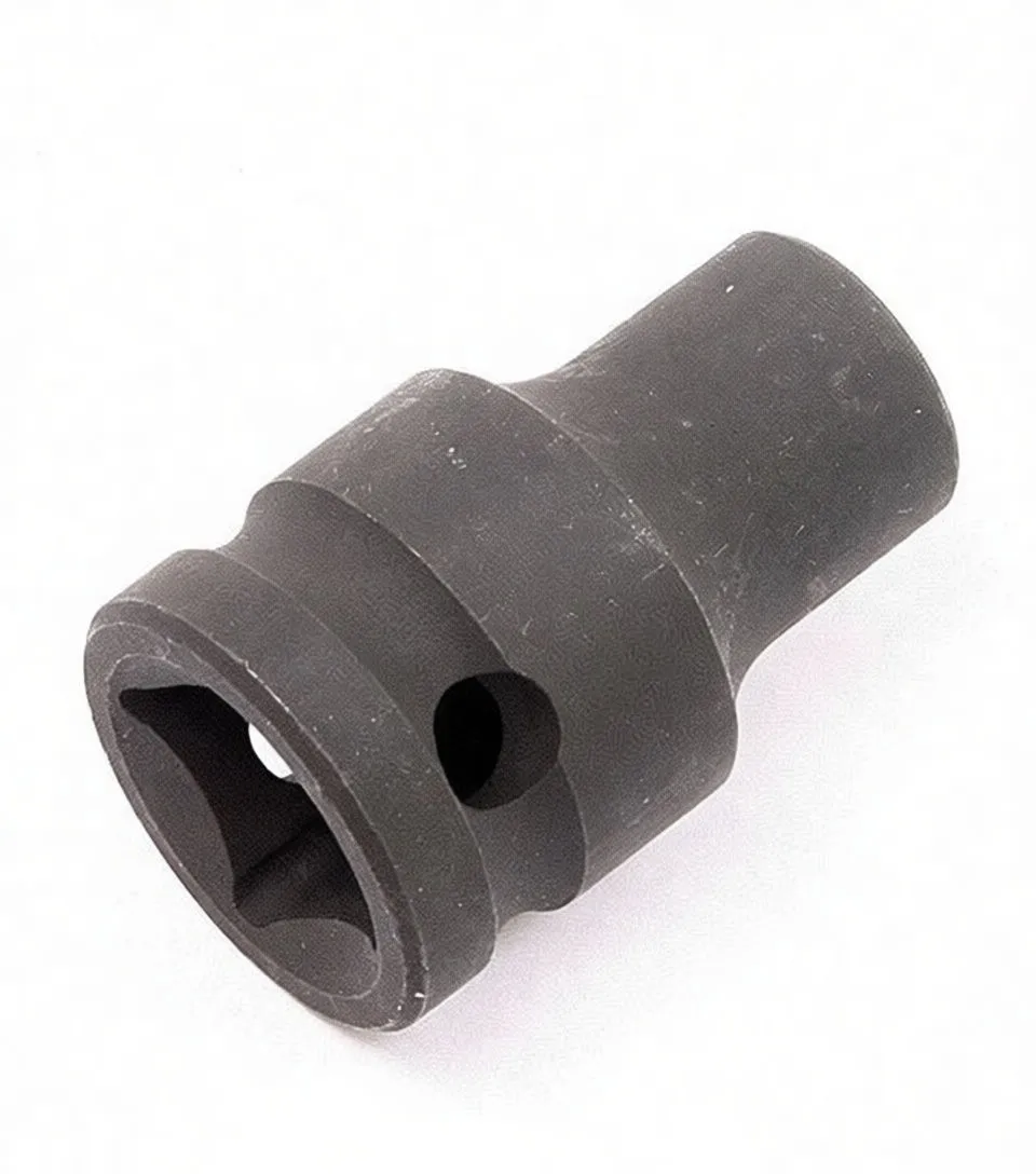 Angled side view of 9mm 12-point impact socket with ASTA 525609P CR‑MO marking and side retention hole