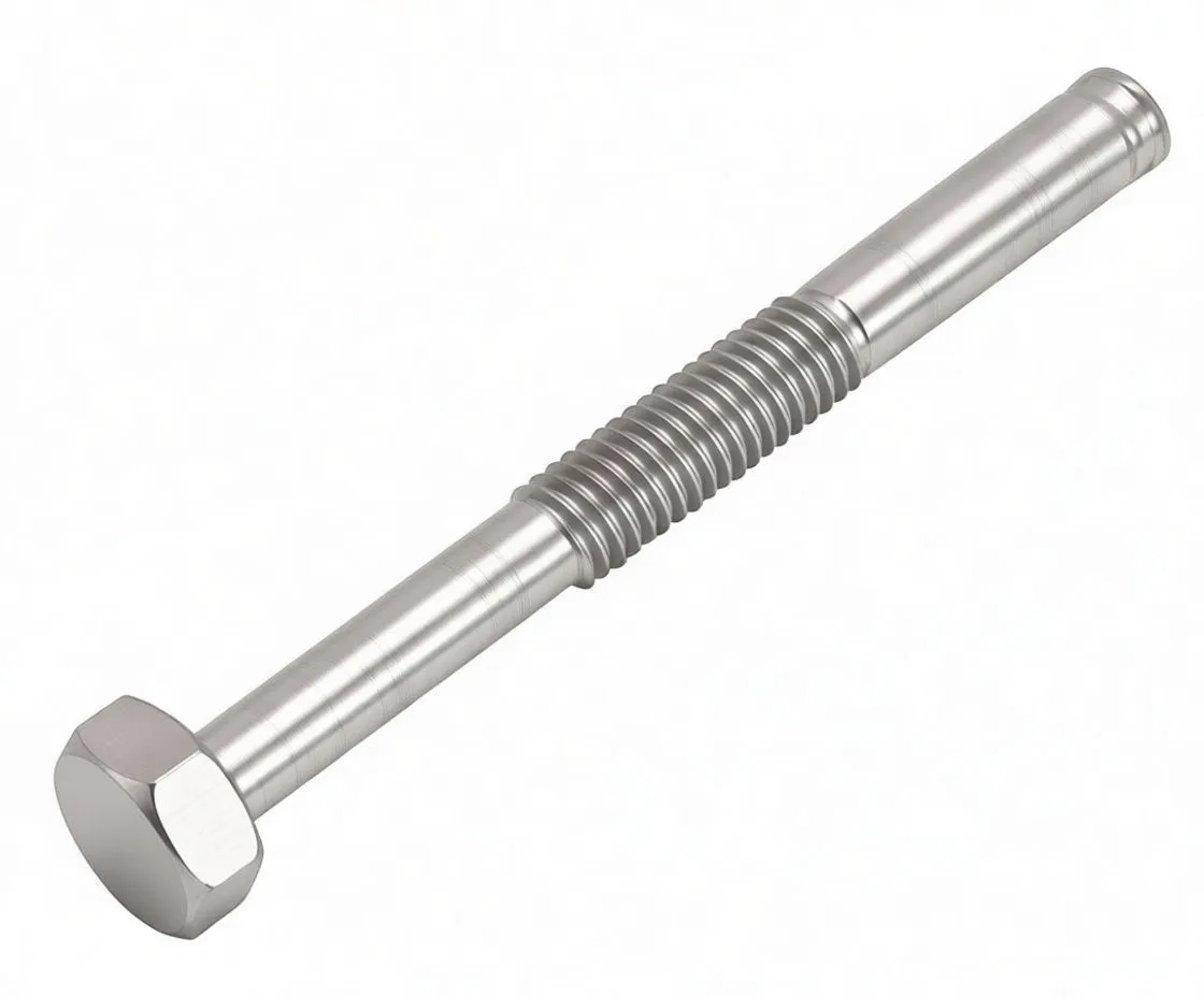 Angled full-length shot of a threaded bolt-like alternator removal tool with smooth shaft and hex head