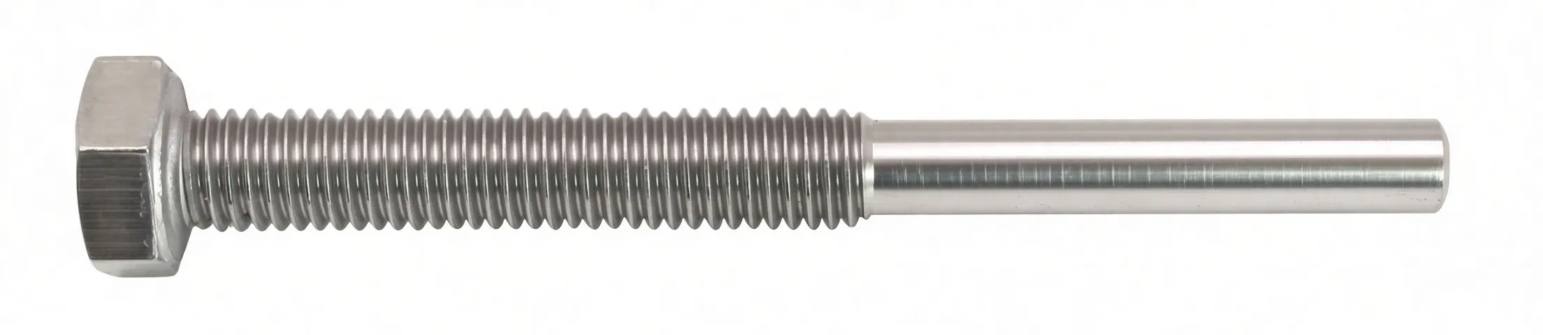 Side profile of alternator removal tool showing hex head, threaded section and smooth machined shank