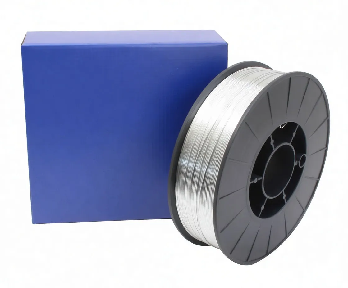 Blue 'saTra' box for aluminum alloy welding wire with multilingual label and '2kg/Spool' marking