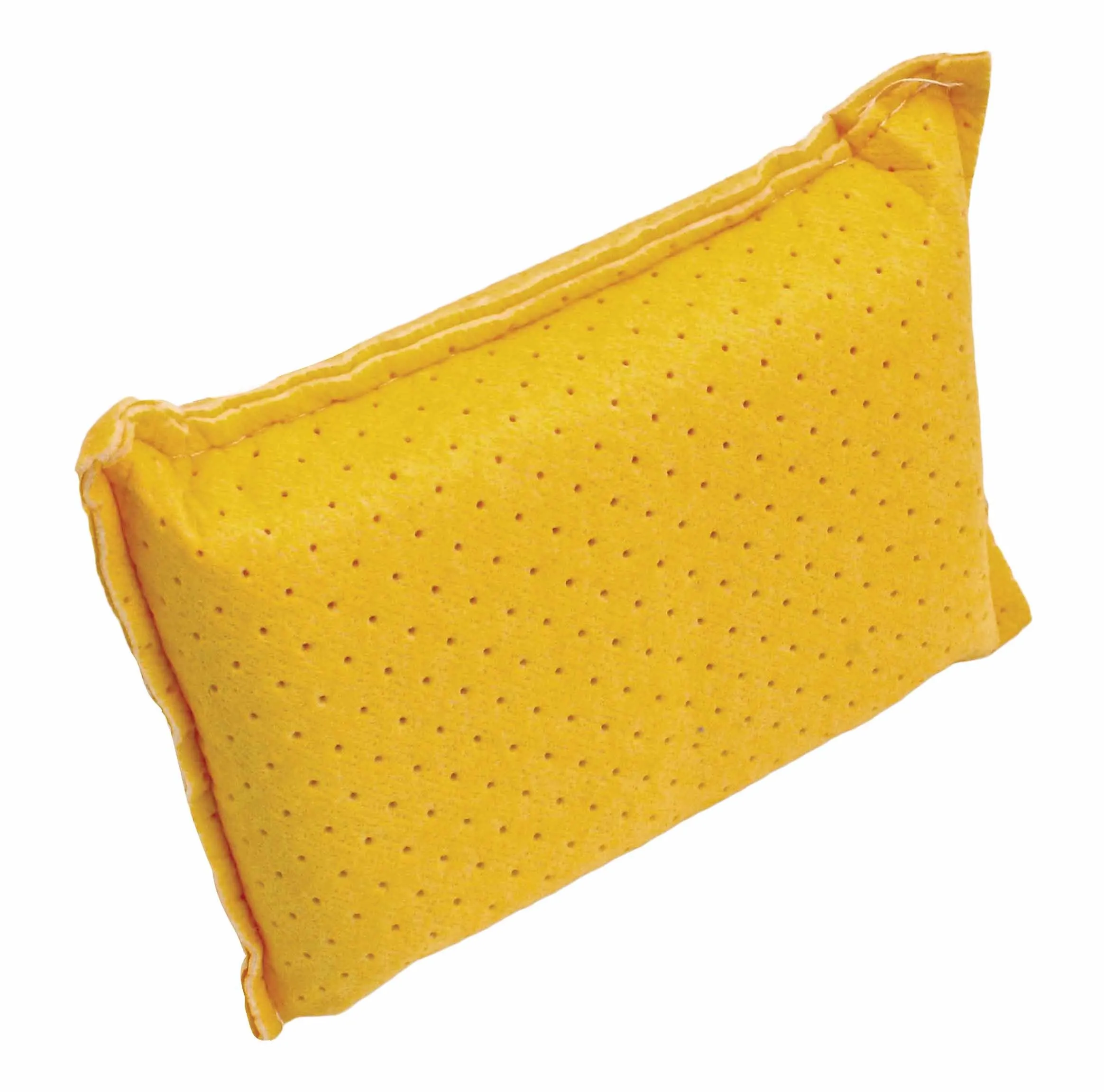 Yellow rectangular perforated sponge pad with stitched edges on white background