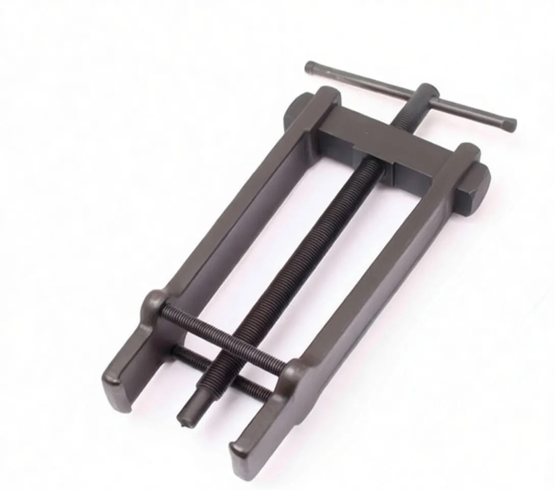 Close-up angled view of ASTA armature bearing puller showing central threaded screw, T-handle, adjustable jaws and included hex key