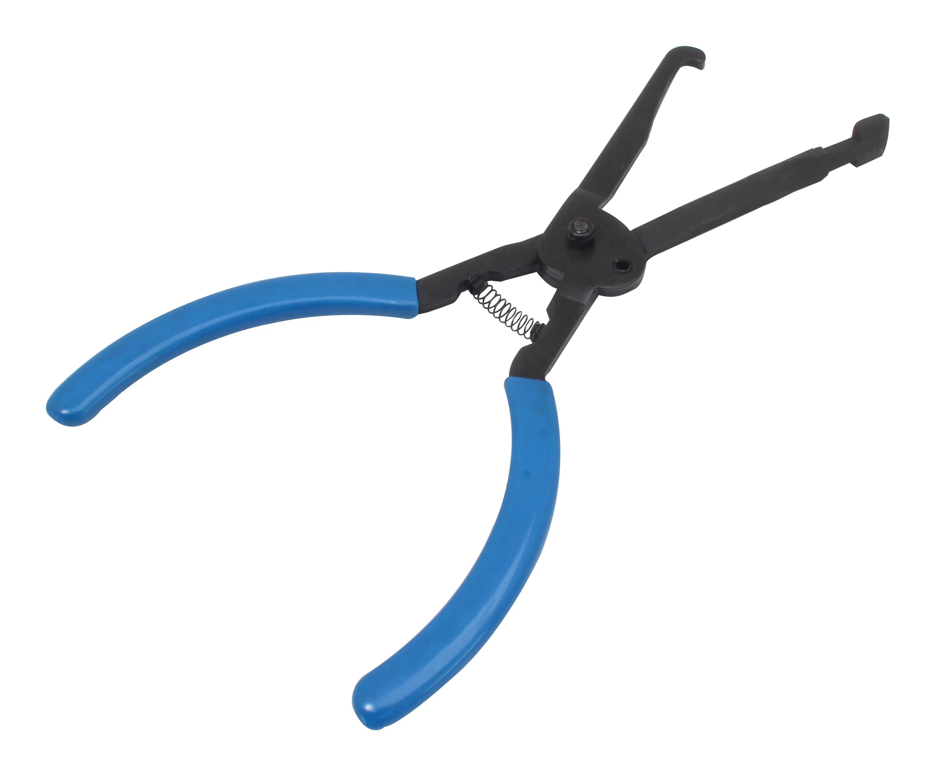 Side angle of open disconnect pliers showing hooked and flat jaw tips