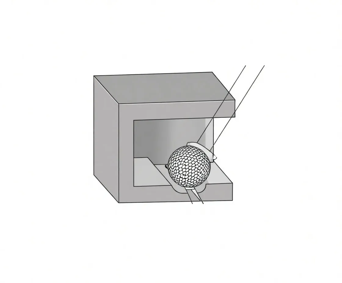 pictogram of ball rotary burr machining an internal corner in a cavity