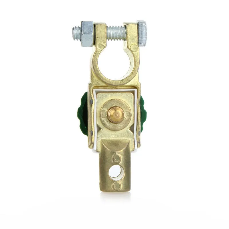 Lower front view showing clamp, central rivet and lug of the battery terminal master switch