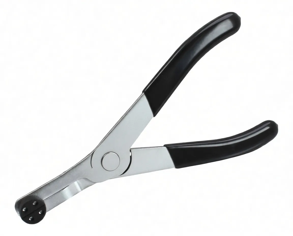 Side view of brake piston pliers showing brand marking and round adapter