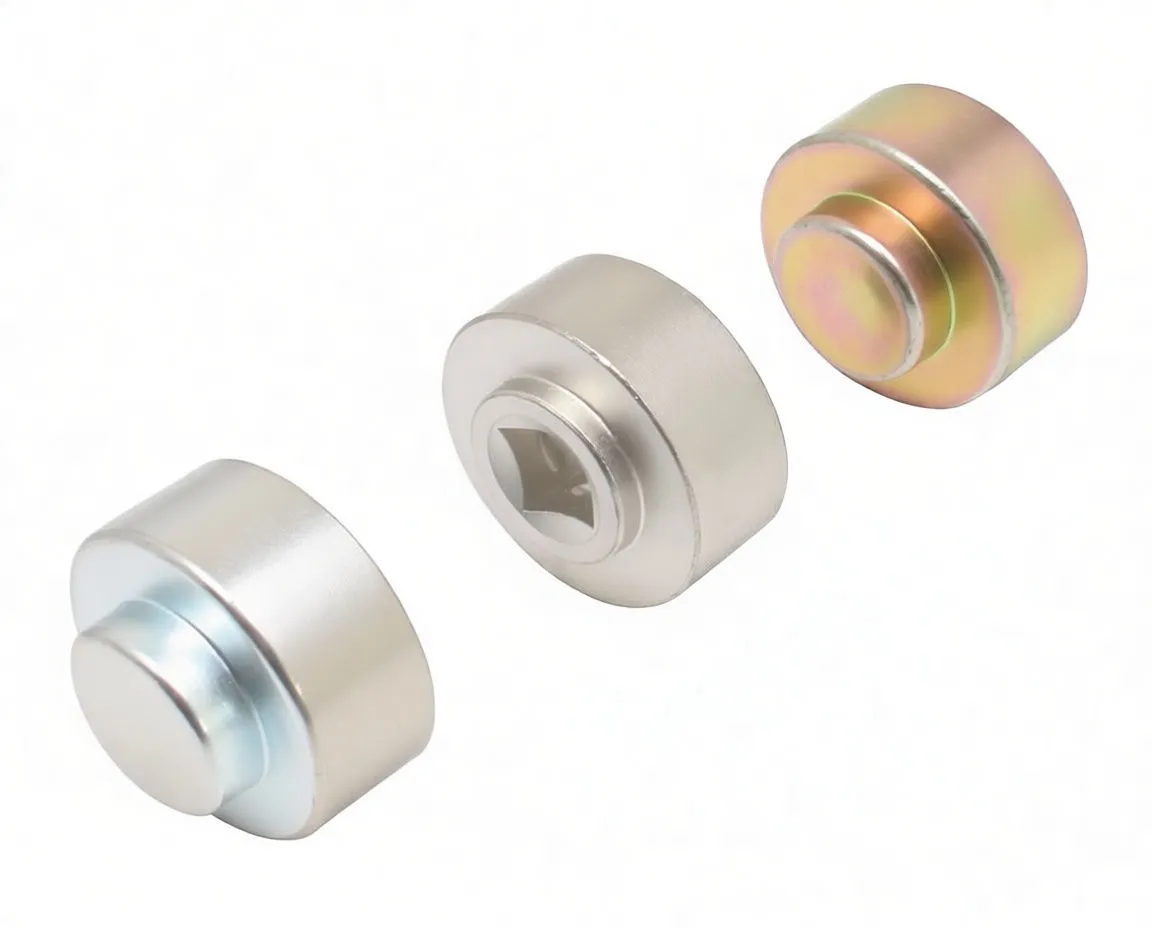 Angled view of three camshaft adjusting sockets showing square drive openings, locating pins, and ASTA logo on smooth metal sidewalls.